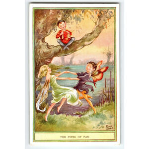 Fairies Lovers Postcard Fairy Fantasy Pipes Of Pan Rene Cloke Valentine & Sons